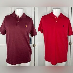 U.S. Polo Assn. Polo Shirts Red & Maroon 2 Piece Bundle Short Sleeve Lot NWT
